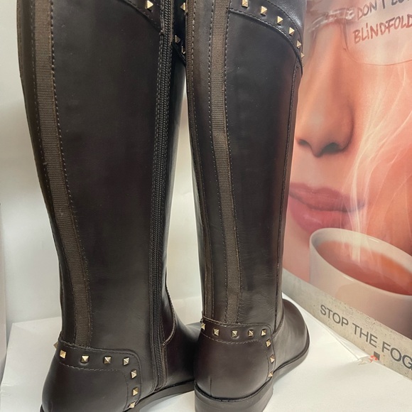 BNIB Marc Fisher Secalm Studded Riding Boots Dk Brown - Picture 6 of 12